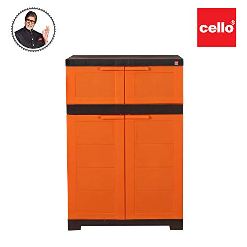 Image of CELLO Novelty Dual Plastic Shoe Rack with Dustproof Doors| 3 Year Warranty | Chappal /Slipper /Footwear Stand for Home, Living Room, Office, Outdoor| Orange & Brown Colour