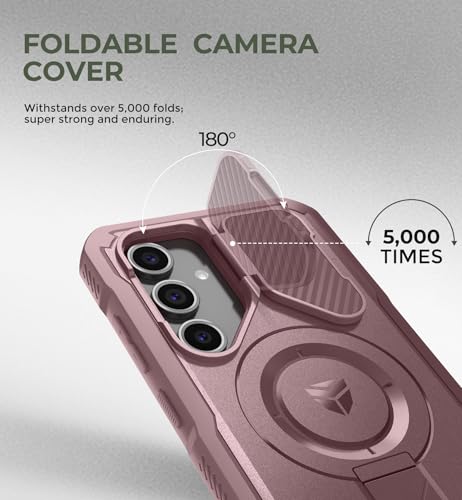 Image of Dexnor for Samsung Galaxy S24 FE Case with Camera Cover & Adjustable Kickstand & Built-in Screen Protector, Magnetic Rugged Shockproof Bumper Cases Heavy-Duty Magnetic Protective Cover,Peony Pink