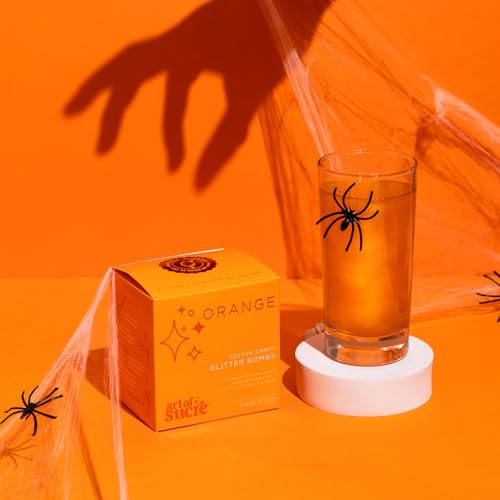 Image of Art of Sucre Orange Cotton Drink Candy Glitter Bombs, Edible Glitter, Drop into Drinks, 4 Pieces
