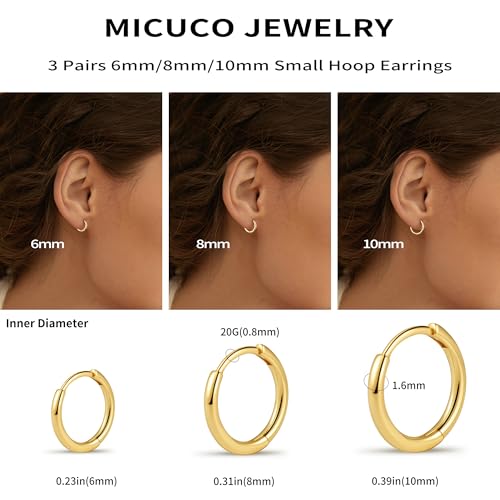 micuco Small Hoop Earrings for Women Tiny Cartilage Hoop Earrings for Men Helix Daith Tragus Ear Hugging Hoop Earrings 14K Gold Plated 6mm 8mm 10mm - Image 5