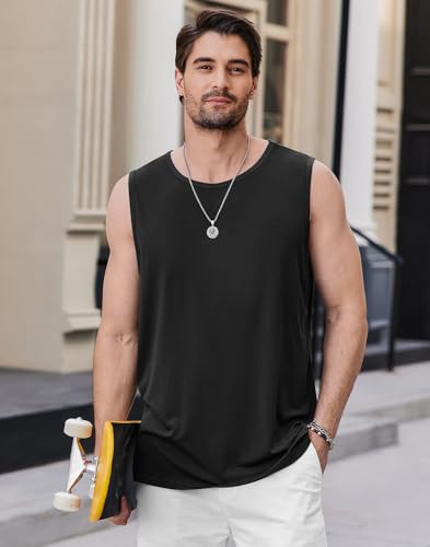COOFANDY Mens Casual Tank Tops Moisture Wicking Muscle Sleeveless Shirts Soft Bamboo Viscose Tank Shirt 2 Pack4