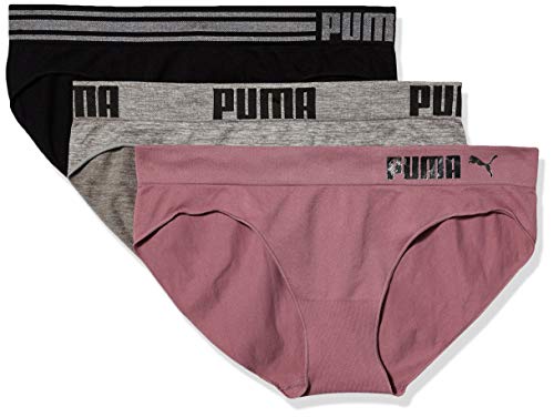 PUMA Women's 3 Pack Seamless Bikini Underwear, Elderberry, S