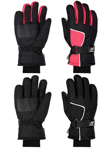 Image of SATINIOR 2 Pairs Kids Waterproof Winter Snow Gloves Ski Gloves for Boy Girl Outdoor Warm Thickening Snowboard