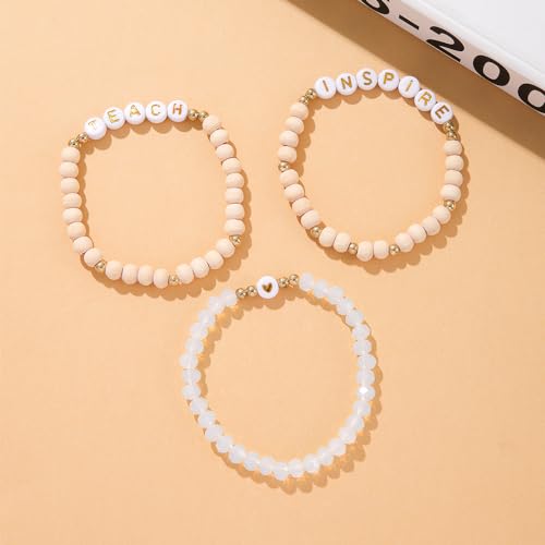 tenghong2021 Acrylic Bead Elastic Rope Beaded Bracelet for Women Handmade Wood Beaded Teacher Appreciation Strand Bracelets Teach Inspire Beaded Teacher Bracelets for Women Gifts Jewelry - Image 6