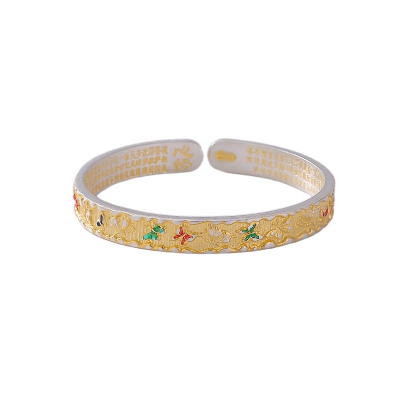 Bracelet papillon argent pur 999.9 antiallergique avec Sutra du Coeur