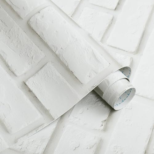 CiCiwind Papel pintado autoadhesivo blanco 41 cm × 20 m, aspecto de piedra, impermeable, lámina adhesiva para muebles, 3D, ladrillo, vinilo, adhesivo para pared, armario, mesa, cocina