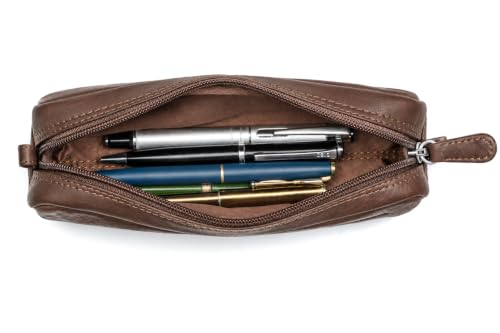 Image of Calfnero Genuine Leather Toiletry Bag for Men & Women | Premium Leather Travel-Pouch | Toiletry Organizer | Cosmetic & Shaving Kit Bag | Unisex Travel Dopp Kit (Brown)