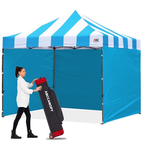 Image of ABCCANOPY Heavy Duty Easy Pop up Canopy Tent with Sidewalls 10x10,Strip SkyBlue