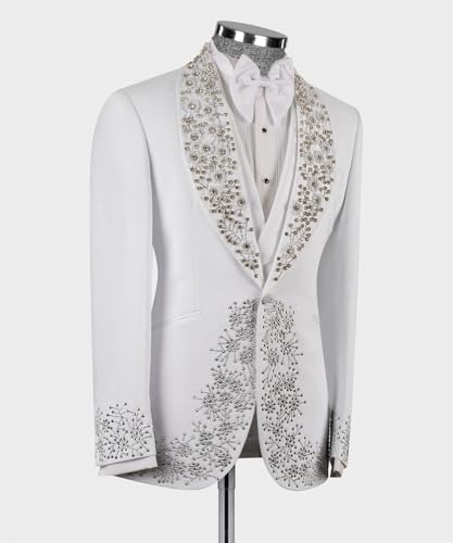 Men's White Luxury Handmade Rhinestone Blazer Slim Fit Shawl Lapel Dinner Tuxedo for Prom Party Wedding3