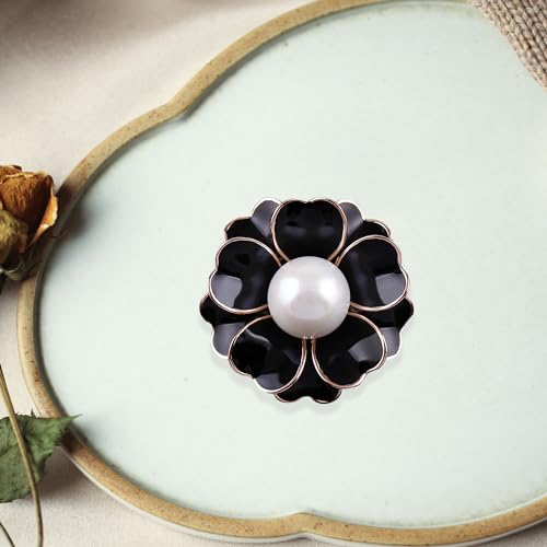 Image of GBAHFY Women's Camellia Flower Pearl Enamel Brooch Pins Fashion Elegant Pearl Brooches for Women Ladies Bridal Wedding Corsage Jewelry Gifts
