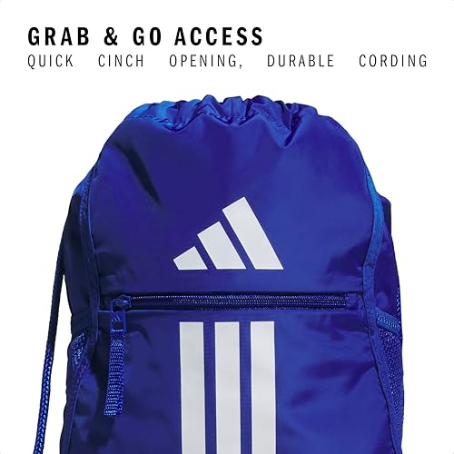 Image of adidas Alliance Sackpack - Drawstring Backpack for Sports, Small Gym, Team Royal Blue /3, One Size, Alliance Sackpack - Drawstring Backpack Small Bag for Men and Women