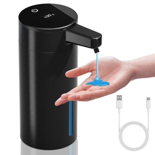 PUGTOW Distributeur de Savon Automatique Liquide, Étanche IPX5, 420ml, Noir