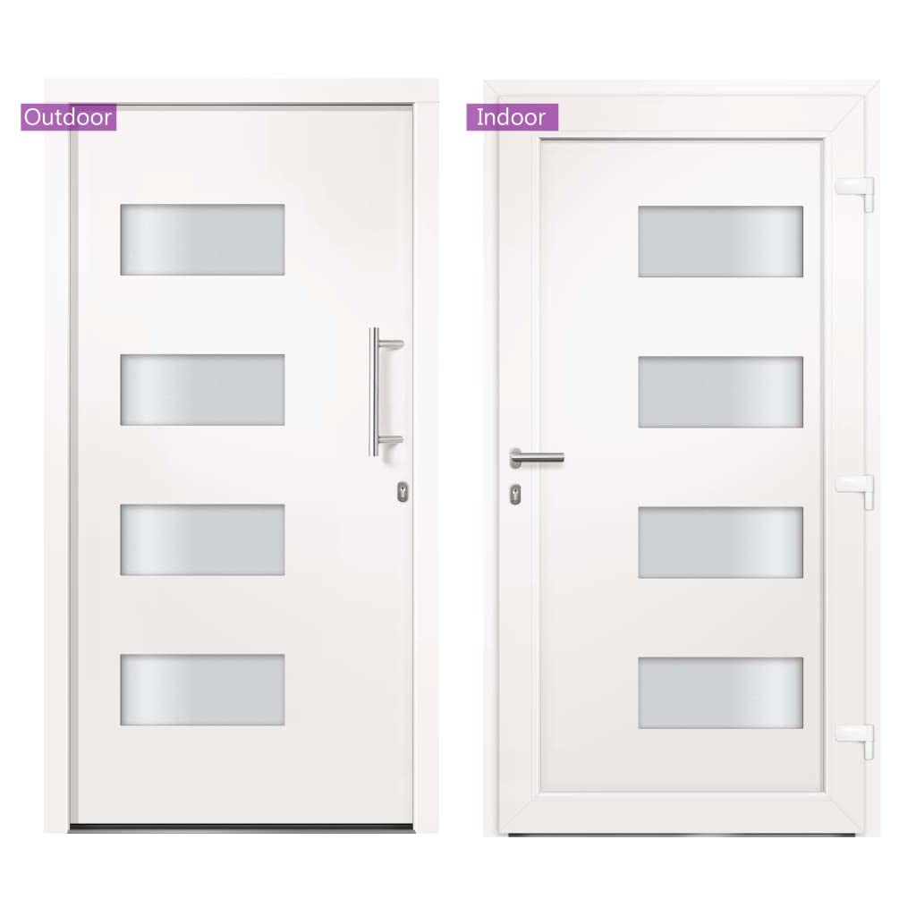 Drzwi wejściowe aluminium i PCW białe 100 x 200 cm z 5-krotnym zamkiem bezpieczeństwa, przeszkleniem izolacyjnym, progiem aluminiowym, regulowanymi zawiasami, uszczelką i zestawem