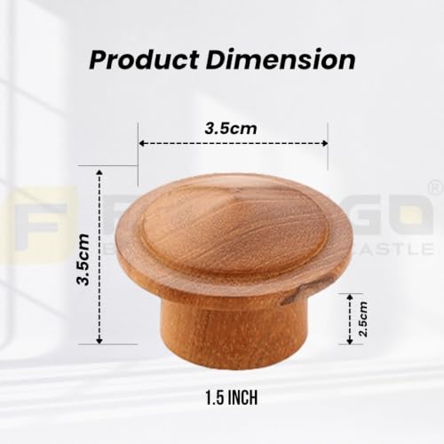Image of Solid Teak Wood Cabinet Knobs for Kitchen Cabinets, Drawers & Dressers | Size: 1.5 Inch | Modern Natural Wood Finish - Pack of 6-| 3 Years Warranty |