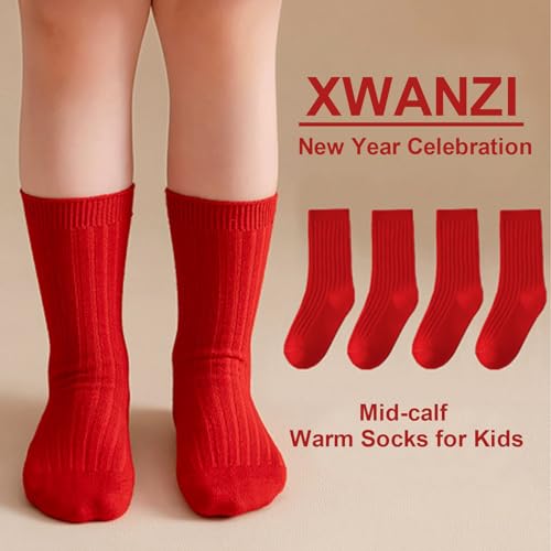 Socks for Kids Mid-Calf Red Solid Ribbed Cuffs Crew Socks Christmas or China New Year Festive Kids Socks 3 Pairs4