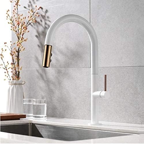 Faucet Pull Out Kitchen Faucet Newlyved Sink Mixer Tap 360 Degree Rotation Kitchen Mixer Taps Kitchen Tap(White and Rose Gold)