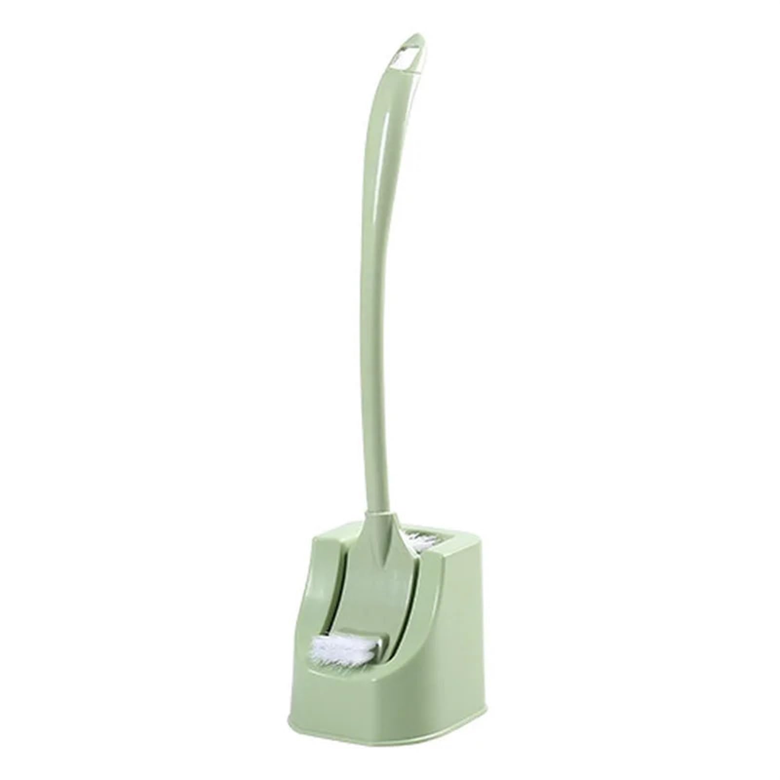 Toilet ScrubberMultifunction Double Head Plastic Toilet Brush Curved Bathroom Cleaning Scrubber Bending Thicken Handle Corner Brush Holder(Green)