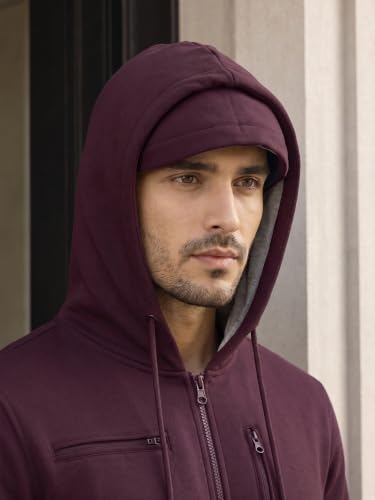 Image of NOBERO Travel Hoodies for Men|Cotton Fleece Solid Hooded Full Sleeve Sweatshirt|15 Utility Features,Tab & Drinks & earphones Holder,Charger & Sunglass Pocket, Microfiber Cloth,In-Built Gloves,Eye Mask