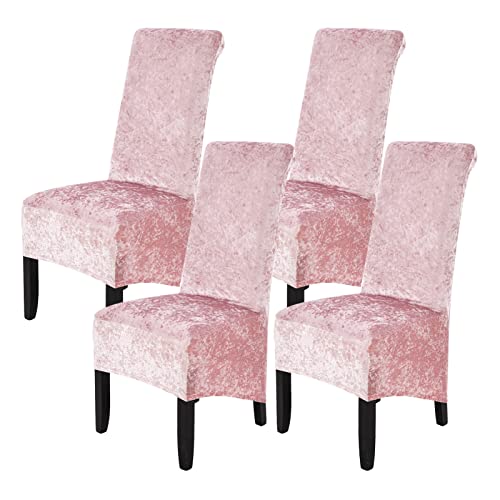 abodos Housse De Chaise, Crushed Velvet Stretchable Élastiques Chaises Housse De Protection, Amovible Lavable pour Housses De Mariage Banquet Party Housses De Chaises,Rose,Set of 4 Cover