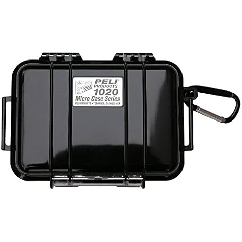 PELI 1020 Micro, Watertight Case to Protect Small Belongings, IP67 Rated, 1L Capacity, Made in US, Black/Black Liner Cover