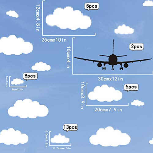 31Pc Cloud Wall Stickers And 2Pc Black Airplanes Decor Wall Decals For Nursery Kids Room Decor, Cunya Vinyl Removable Clouds Wall Art Stickers Home Decoration (Mix Size 4-10 Inch ) #TOP1