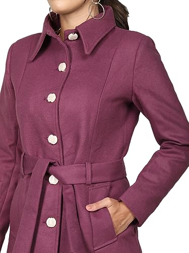Image of CHKOKKO Women Chic Winter Coat Single Breasted | Knee Length Design with Buttoned Closure and Practical Front Side Pockets for Stylish and Comfortable Wear