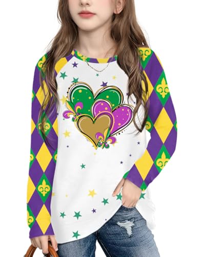 Image of Mardi Gras Shirt for Kids: Toddler Boys Girls Mardi Gras Long Sleeve Happy Carnival Outfits Mask Graphic Tee 4-12 Years