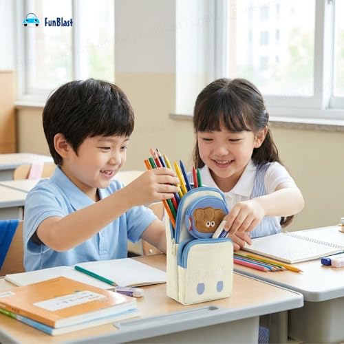 Image of FunBlast Pencil Pouch for Kids, Girls - Large Capacity Multipurpose Stationery Zipper Pouch with Coin Pouch for Kids & Adults, Kawaii Aesthetic Pencil Case Organizer, Cute School Supply Bag (White)