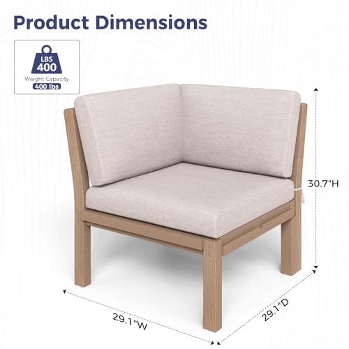 Image of Modular Outdoor Patio Furniture Corner Seat, HIPS All-Weather Outdoor Sectional Sofa with High-Density Thick Cushions, Easy Side Interlock, Patio Seat for Backyard, Balcony, Deck (Teak)