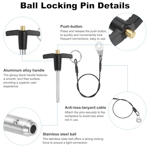 PATIKIL T-Griff Verriegelungsstifte 3/16 x 1,57 (5 x 40mm), Schnellspannstift 304 Edelstahl Sicherheitspositionierungsstifte mit Druckknopf 25 cm Sicherheitsseilkabel
