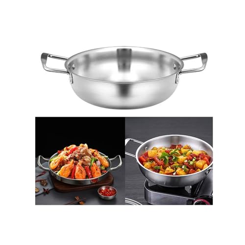 Generisch Sartén paella de acero inoxidable de 18 cm, doble asa, base plana, para sopa, hotpot, mariscos (1)