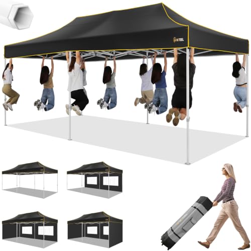 Image of HOTEEL 10x20 Pop up Canopy Tent for Parties. Ez Up Canopy with Sidewalls Waterproof & UPF 50+, Hexagonal Frame, Outdoor Commercial Instant Gazebo for Wedding Event, with Roller Bag & Sand Bags