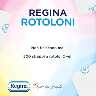 Rotoloni Regina - 42 Maxi Rotoli di Carta Igienica, 500 Fogli a 2 Veli, Lunghi Più del Doppio dei Normali Rotoli, Confezione 50% in Plastica Riciclata, Carta 100% Certificata FSC