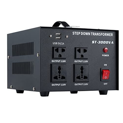 CREWORKS 3000W Transformador 220v a 110v con 2 Puertos de USB Transformador de Voltaje con 2...