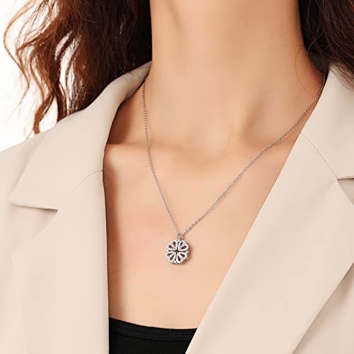 2 in 1 Four Leaf Clover Charm Lucky Necklace Heart Crystal Pendant Necklace Gold Link Valentine's Day Jewelry Gift for Women - Image 3