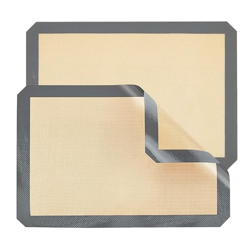 2 Silikon Backmatten, 40 × 30 cm Hitzebeständige Backfolie Silikonmatte, Graue Backmatte, Backblechmatte für Mikrowelle, Backen, Makronen, Kekse, Gebäck, Brot