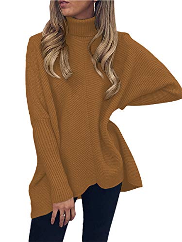 Caracilia Womens Turtleneck Long Sleeve Sweater Irregular Hem Casual Pullover Knit Tops - Image 4