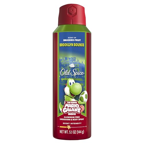 Image of Old Spice Aluminum Free Body Spray for Men, Old Spice x The Super Mario Galaxy Movie, 24 /7 Lasting Freshness, Lasting Odor Protection, Smell Super with Brooklyn Bounce, Smashed Fruit Scent, 5.1 oz