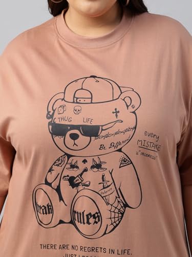 Image of JUNEBERRY 100% Pure Cotton Oversized Baggy Fit Cool Front Chest Graphic Printed Half Sleeve Plus Size T-Shirt for Women & Girls (Sizes: 2XL to 5XL)