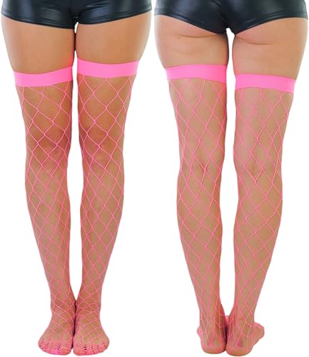 Image of ToBeInStyle Women's Vibrant Large Net Fishnet Thigh High Elastic Nylon Novelty Stockings