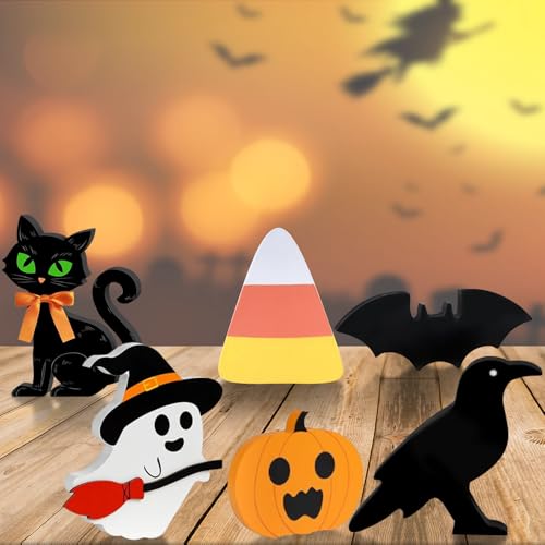 VGHTE Halloween Decorations Indoor Cute Ghost: 6pcs Wooden Decor Tray Tiered on Table - Home Kitchen Pumpkin Sign