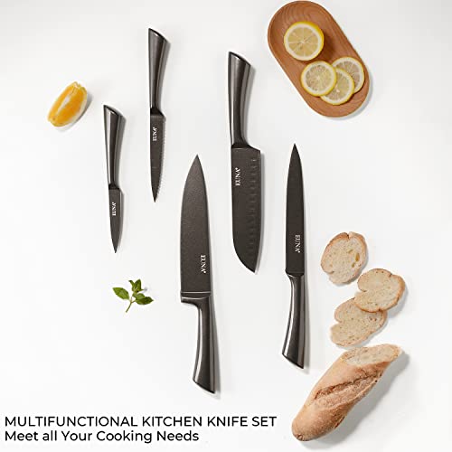 Euna 5 Pcs Kitchen Knife Set [Durable & Sharp], All Metal Chef Knife Set With Sheaths And Gift Box, Premium German Stainless Steel Knife With Ergonomic Handle, Rust-Resistant Cooking Knives #TOP3