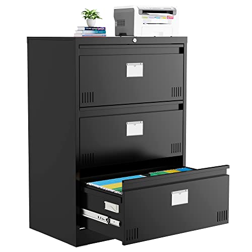 Lateral File Cabinet With Lock, 3 Drawer Large Vertical Filing Cabinet，Metal Storage File Cabinet For Home Office, Lockable Storage Lateral Filing Cabinet For Hanging Files Letter/Legal/F4/A4 Size #TOP25