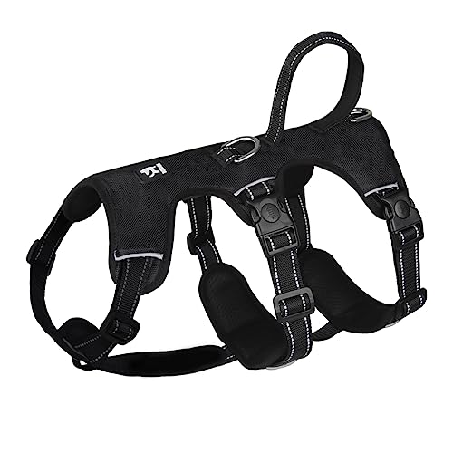 FEimaX Pettorina Cane Taglia Media Grande, Pettorina h Cane Riflettente Antifuga, Pettorina per Cani Anti Tiro Traspirante, Gilet Cani Regolabile per Corsa Addestramento, L, Nero