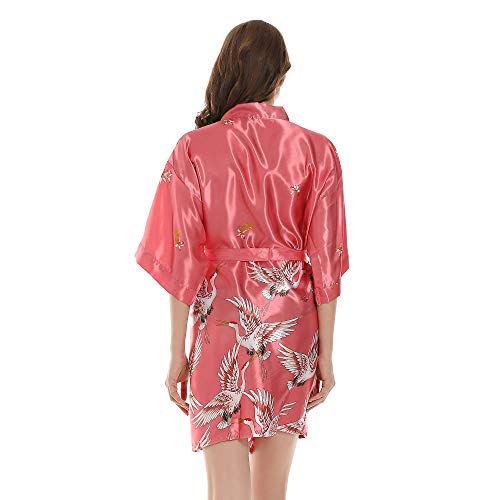 Women Kimono Robes Satin Dressing Gown Crane and Blossoms Sleep Lounge Nightwear Short Silk Bride Bridesmaid Robe2