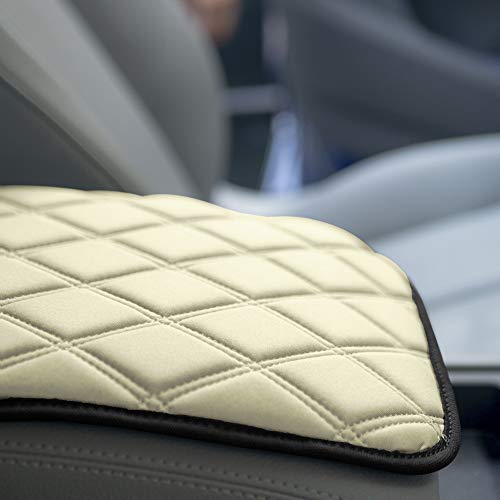 Image of FH Group Neosupreme Beige Diamond Pattern Center Console Pad - Water-Resistant Armrest Cover Protector for Cars, SUVs & Trucks