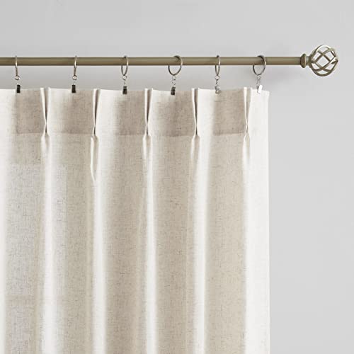 Image of Vision Home Natural Pinch Pleated Semi Sheer Curtains Textured Linen Blended Light Filtering Window Curtains 90 inch for Living Room Bedroom Patio Pinch Pleat Drapes with Hooks 1 Panel 84 inch Wx90 L