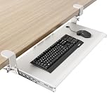 Keyboard Tray Under Desk Pull Out with Extra Sturdy C Clamp Mount System, 694 (838 mm Including Clamps) x 300 mm Slide-Out Platform Computer Drawer for Typing White AX01WW01