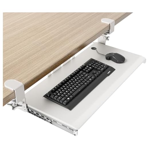 AX WABER Bandeja de teclado extraíble para debajo del escritorio con sistema de montaje de abrazadera C extrarresistente, 27.3 (32.5 pulgadas incluyendo abrazaderas) x cajón de computadora de