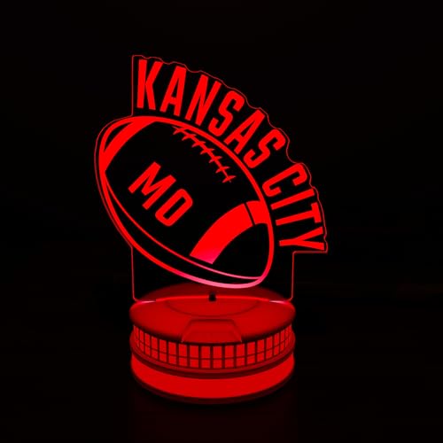 Image of CLORURBANLIVE 3D Football Kansas City Night Light 3D Illusion Lamp with Remote Control 16 Color Options Sports Decor Lighting for Fans - Multicoloured OneSize